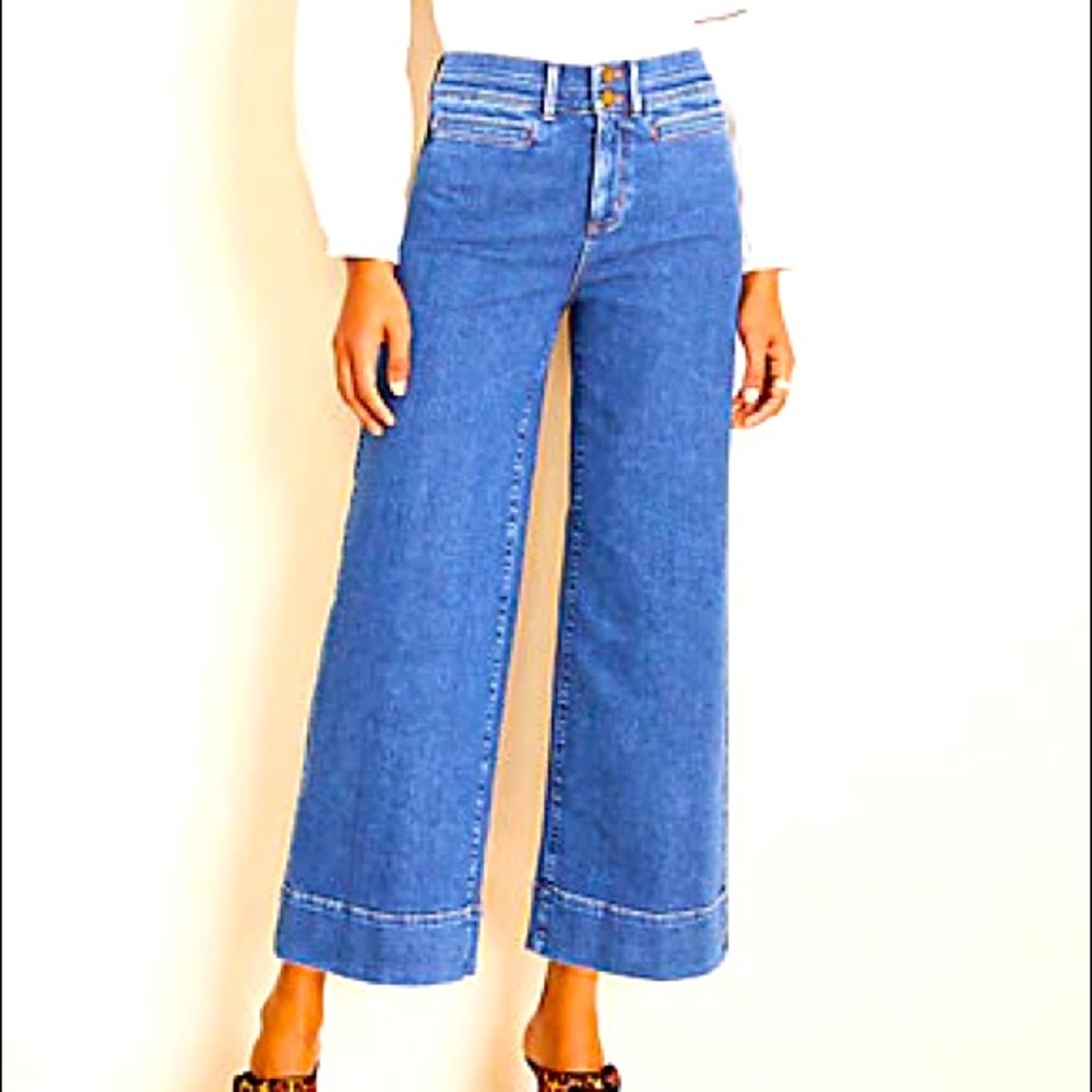ANN TAYLOR Wide Leg Crop Jeans in Bright Indigo
